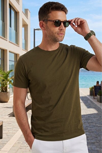 Tudors Tricou unisex, slim fit, 100% bumbac, cu textură moale, verde, cu gule...