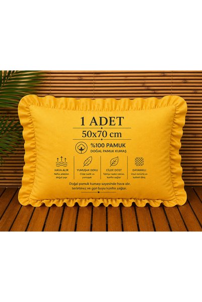 abidehanım Ruffled Cotton Pillowcase 50X70 cm Single – Decorative Pillowcase with Hidden Zipper Sari