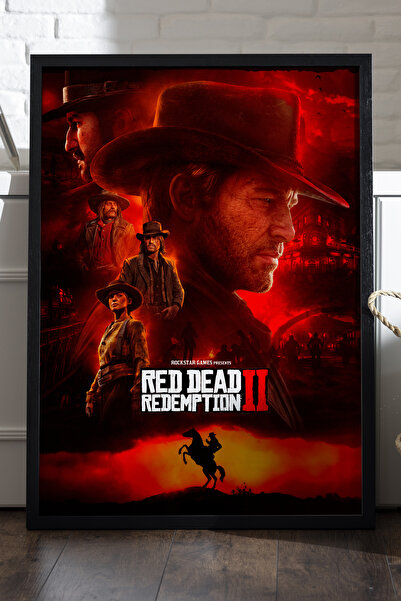 Duvarda Red Dead Redemption 2 Siyah Ahşap Çerçeveli Poster, Dekoratif Oyun Du...