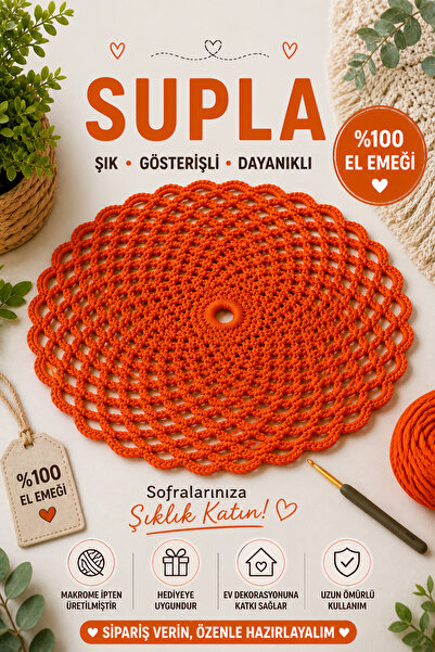 Hobi Kafe 6-Piece Hand-Knitted Colorful Placemat (American Style) and Napkin ...