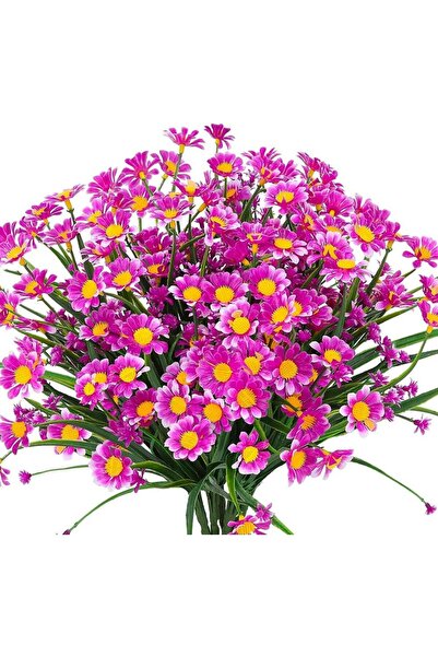 Nettenevime 6lı Set Yapay Çiçek Lila Papatya 7 Dallı Plastik Dekoratif Yapay ...