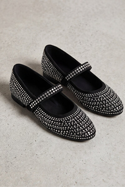 Liarca Women's Black Stone Ballerina Shoes – Stylish, Comfortable, Everyday M...
