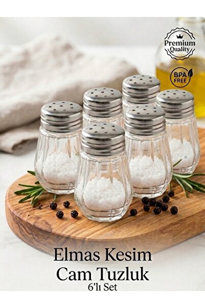 QesQin 6lı Elmas Kesim Cam Tuzluk Mini Şık Baharatlık Küçük Boy Sofra Tuzluk ...