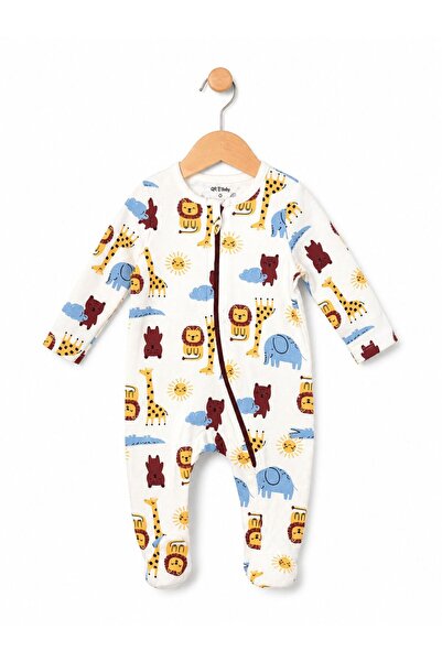 QR BABY %100 Pamuklu Yenidoğan Bebek Uyku Tulumu Desenli Çıtçıtlı Unisex Tulum