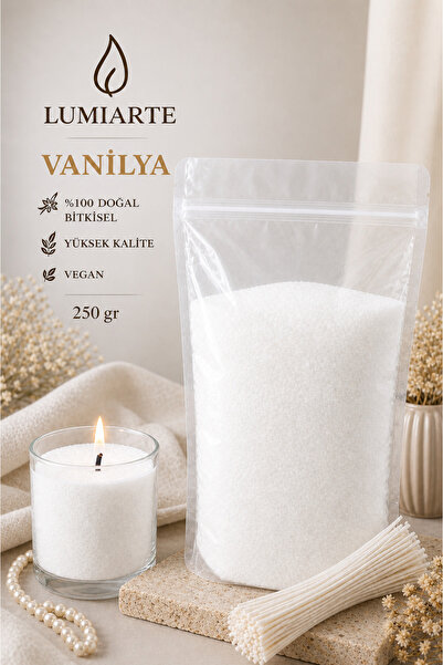 Lumiarte Vanilya İnci Tozu Mum 250 Gr Doğal Bitkisel Vegan 10 Adet 10 cm Fiti...
