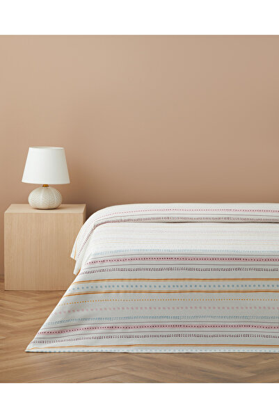 English Home Sweet Stripes Baskılı Pamuklu Çift Kişilik Pike 200x220 cm Pembe
