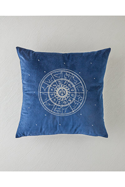 English Home Zodiac Kadife Nakışlı Kırlent Kılıfı 45x45 cm Lacivert
