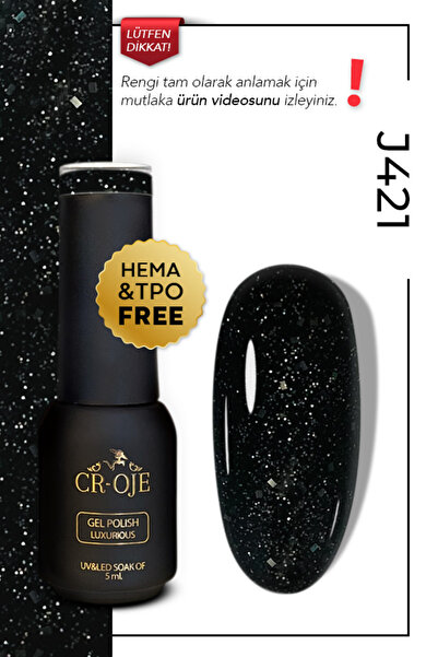 CROJE KALICI OJE Kalıcı Oje J421 - Siyah Simli (5 ML)