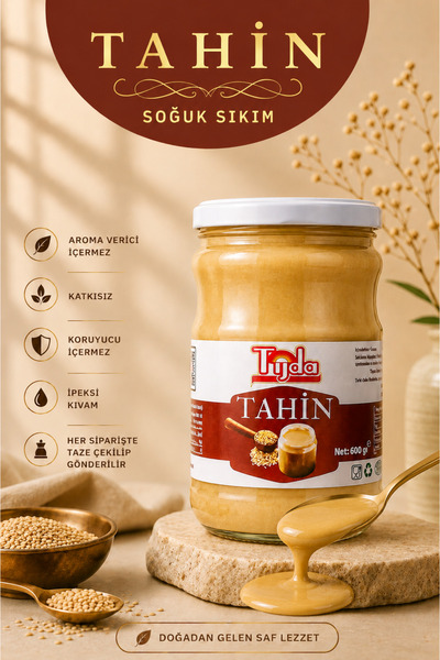 TİJDA Kepeksiz Bozkır Tahini (SOĞUK SIKIM) 600 Gr.