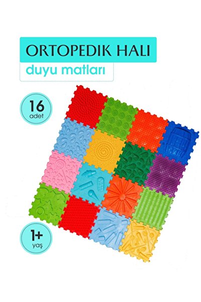 Ortohalı 16 Modüllü Ortopedik Halı Çocuk Masaj Paspası Renkli Puzzle Çocuk Ma...