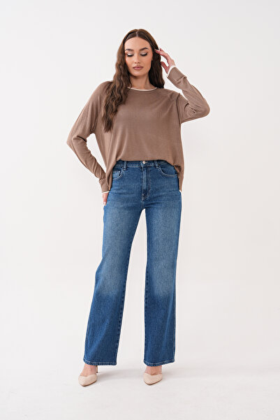 MINCHETTO 6024 - Kadın Straight Fit Yüksek Bel Geniş Paça Jean