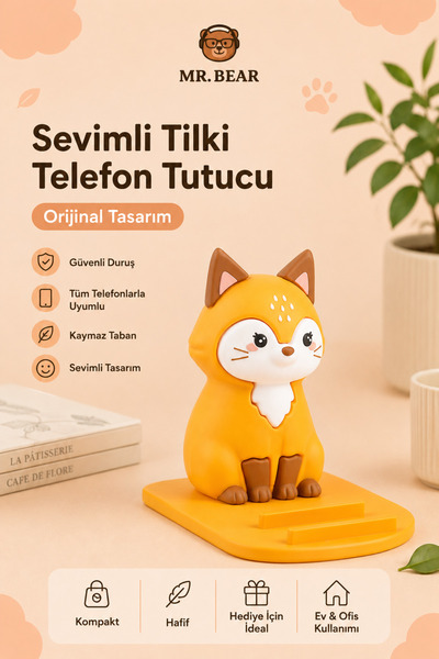 MR.BEAR Tilki Figürlü Masaüstü Telefon ve Tablet Tutucu 2 Kademeli