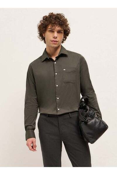 The Bear House Men's Elegant Olive Solid Tailored Fit Formal Shirt for Every ...