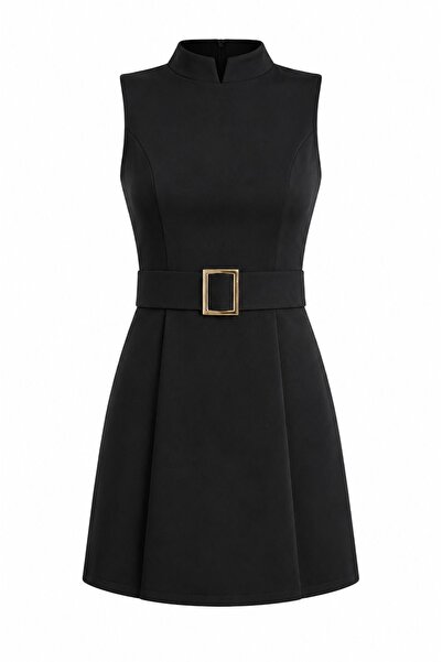 Serpirella Butik Rochie neagră cu guler Hakim, set de curea piese