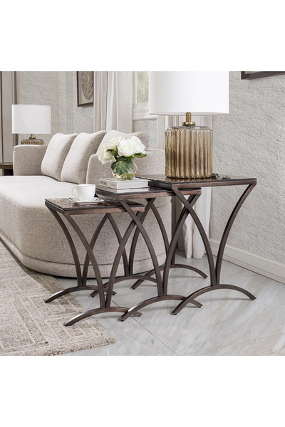 Midas Furniture طاولة معدنية متداخلة 3 قطع برونزي معدني