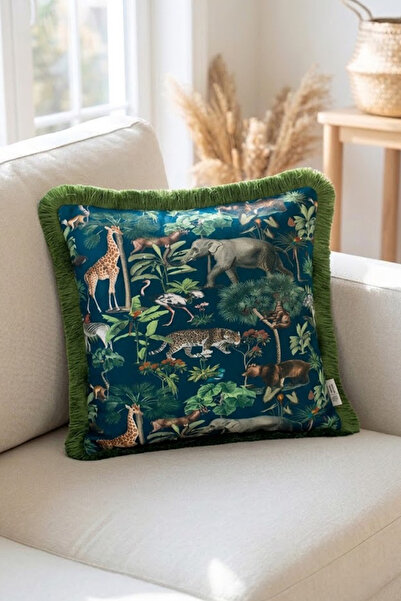 Alseko Concept Hayvanlar Temalı Dijital Baskı 43x43cm Kare Kırlent Kılıfı, Ka...