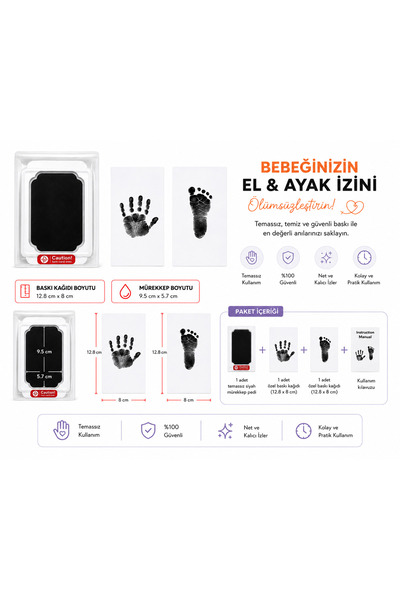 CAUTION Temassız Mürekkep Baskı Kiti, Bebek El Ayak , Yenidoğan Bebek Anı Kit...