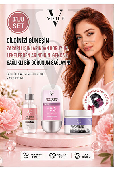 VIOLE BEAUTIES Güneş Kremi Pink Leke Karşıtı Serum ve Kolajen Krem Aydınlatıc...