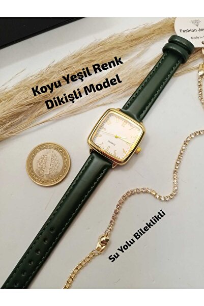 Brality Minimal Vintage Retro Women's Wristwatch_ Dark Green Color Strap - Go...