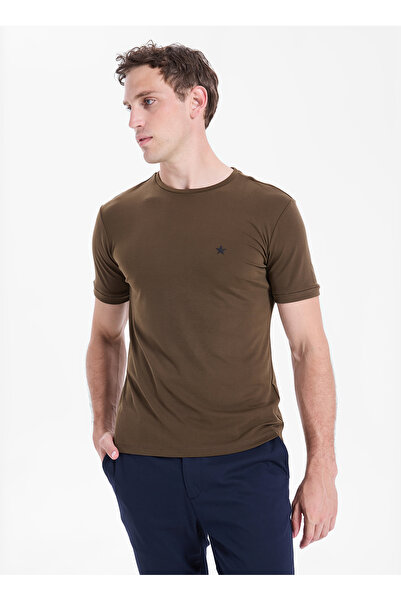 GMG FIRENZE Haki Erkek Slim Fit Yıldız Baskılı T-Shirt GU26MSS03012
