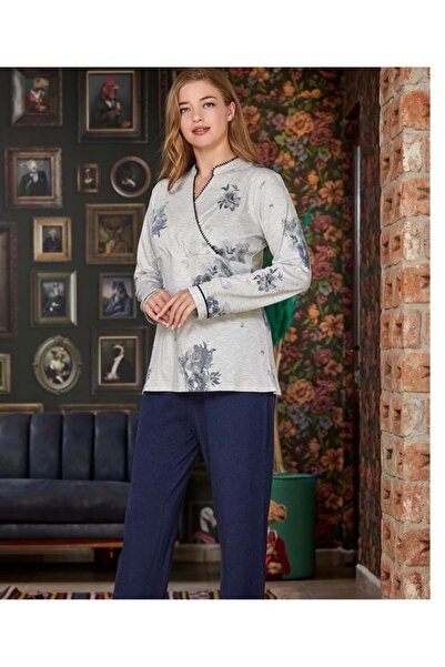 Aqua Grey Patterned Pajama Set Gray