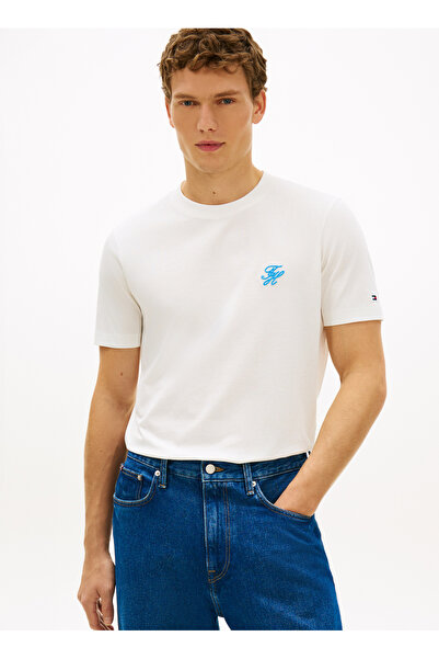 Tommy Hilfiger Beyaz Erkek Nakışlı T-Shirt MW0MW43066YBL_SCRIPT MONOGRAM SWIMS