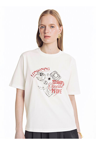 Ted Baker Kırık Beyaz Kadın Baskılı T-Shirt TBWRTS1054-5