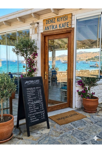 VEO STORE Ahşap Ayaklı Menü Panosu - Çift Taraflı Tebeşir Tahtası - Kafe Rest...