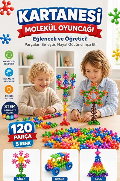 Kitchen Beauty Molekül Eğitici Yaratıcı Oyuncak Kar Tanesi Yapı Taşları 5 Renk 120 Parça Eğitici Oyuncak - Zeka ve Stem Geliştirici