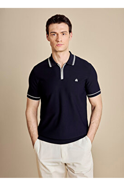 BROOKS BROTHERS Kırık Beyaz - Lacivert Erkek Nakışlı Kazak BBSS26MKL007