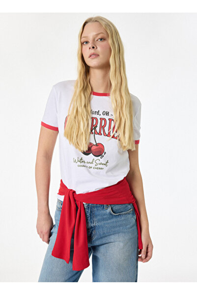 Koton Tricou cu mânecă scurtă guler rotund Cherry cu imprimeu Cotton