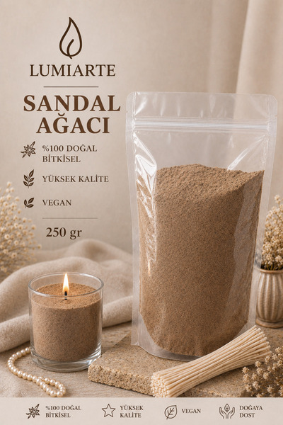 Lumiarte Sandal Ağacı İnci Tozu Mum 250 Gr Doğal Bitkisel Vegan 10 Adet 10 cm...