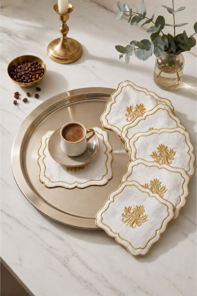 Bonny Home Liva Gold 6'lı Kokteyl Kahve Sunum Peçetesi Maraş Işi Sırma Nakış ...