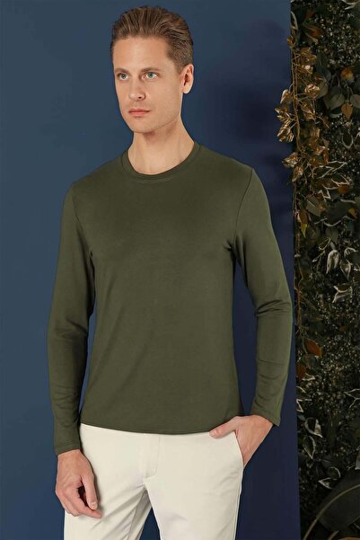 Efor Erkek TS 870 Slim Fit Haki Spor T-Shirt
