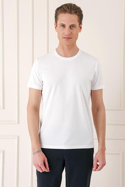 Efor Slim Fit Bisiklet Yaka Pamuklu Beyaz Tişört Ts 880