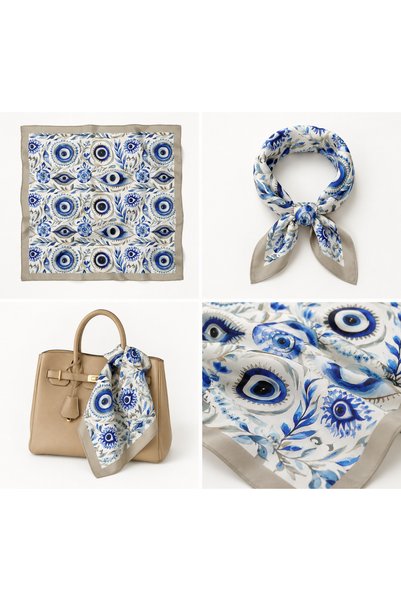 IŞIKTAŞ COLLECTİON Gray Eye Pattern Bandana Scarf 50X50 cm