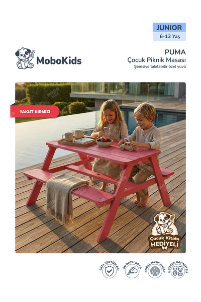 mobokids Dış Mekan Piknik Masası Puma Masif Ahşap 4 kişilik Junior 6 - 12 Yaş...
