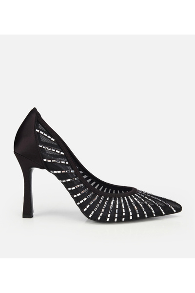 Hotiç Stiletto negru din tul cu detalii de piatră pentru femei