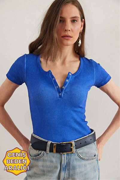 Olalook Bluză cu camisole albastră Saks lavabilă pentru femei BLZ- 19000171