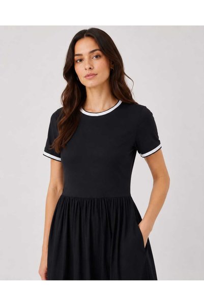 Neon Women's Pocket Detailed White Striped Black Summer Casual Stylish Long Dress (Xs/S/M/L/Xl)