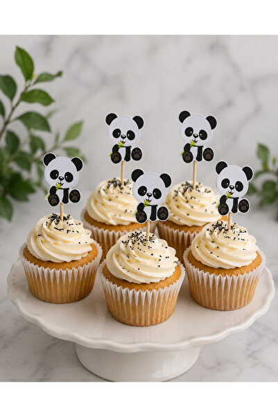 Büşra Süsleme Panda Temalı Doğum Günü Kürdanı, Pasta Süsü 15 Li