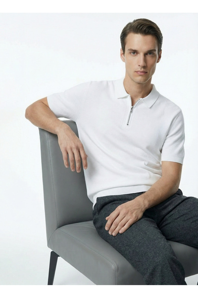 Fabrika Beyaz Erkek Jakarlı Slim Fit Triko Kazak F6SM-KZK 2559
