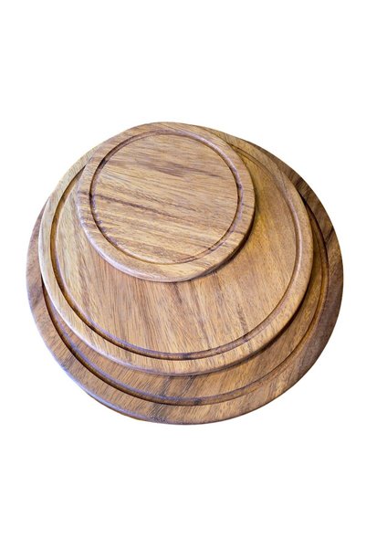 F&S WoodArt One-Piece Solid Iroko Wood 25 cm Round Corrugated Pizza Presentation Cutting Presentation Board