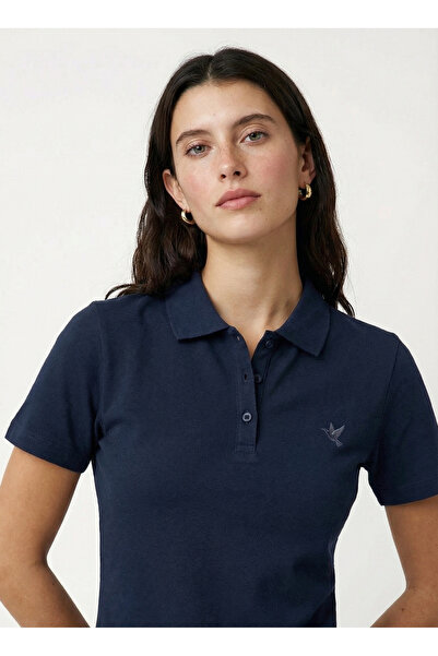 Fabrika Düz Lacivert Kadın Polo T-Shirt