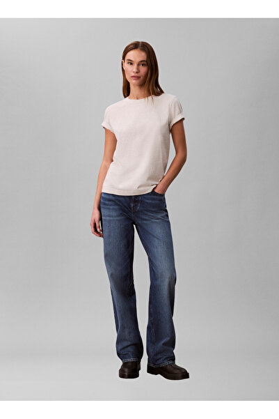Calvin Klein Jeans Yuvarlak Yaka Düz Gri Kadın T-Shirt SS MONOGRAM CREW TEE