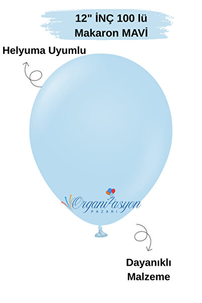 Organizasyon Pazarı Pack of 100 Balloons Macaron Blue 12 Inch Decoration Part...