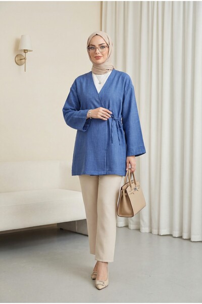 Modamorfo Kimono od platna sa bočnim vezivanjem - indigo