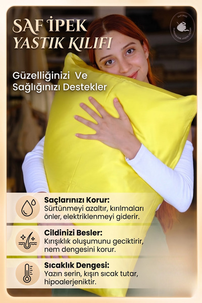 İpek Sarı Yastık Kılıfı