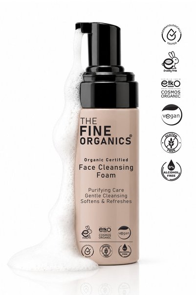 THE FINE ORGANICS رغوة تنظيف الوجه العضوية المعتمدة، منظفة لطيفة ومرطبة ومنعشة للبشرة، منظف نباتي للوجه 150 مل