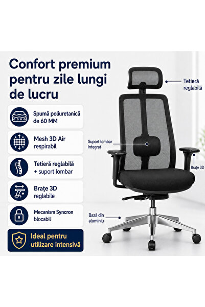 KRONSIT Scaun profesional, managerial, Enzo, full mesh respirabil, tetiera re...